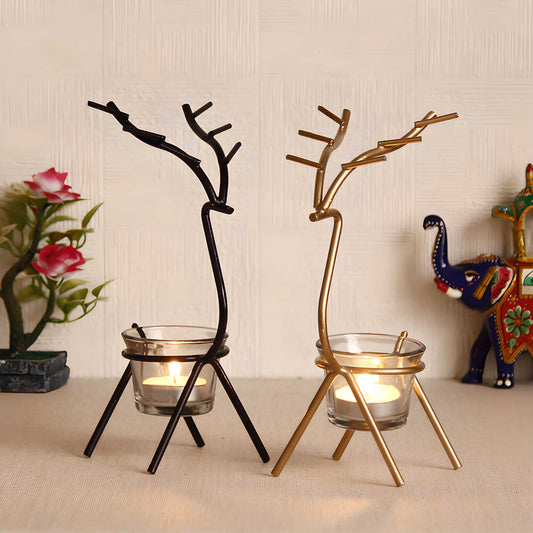 Deer Shape Decorative Handcrafted Metal Tea Light Holder (Set of 2)