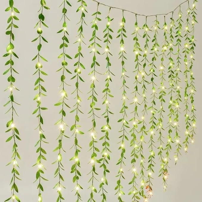 Green Leaf Artificial Curtain LED String Light, 200 LEDs, 8 Modes