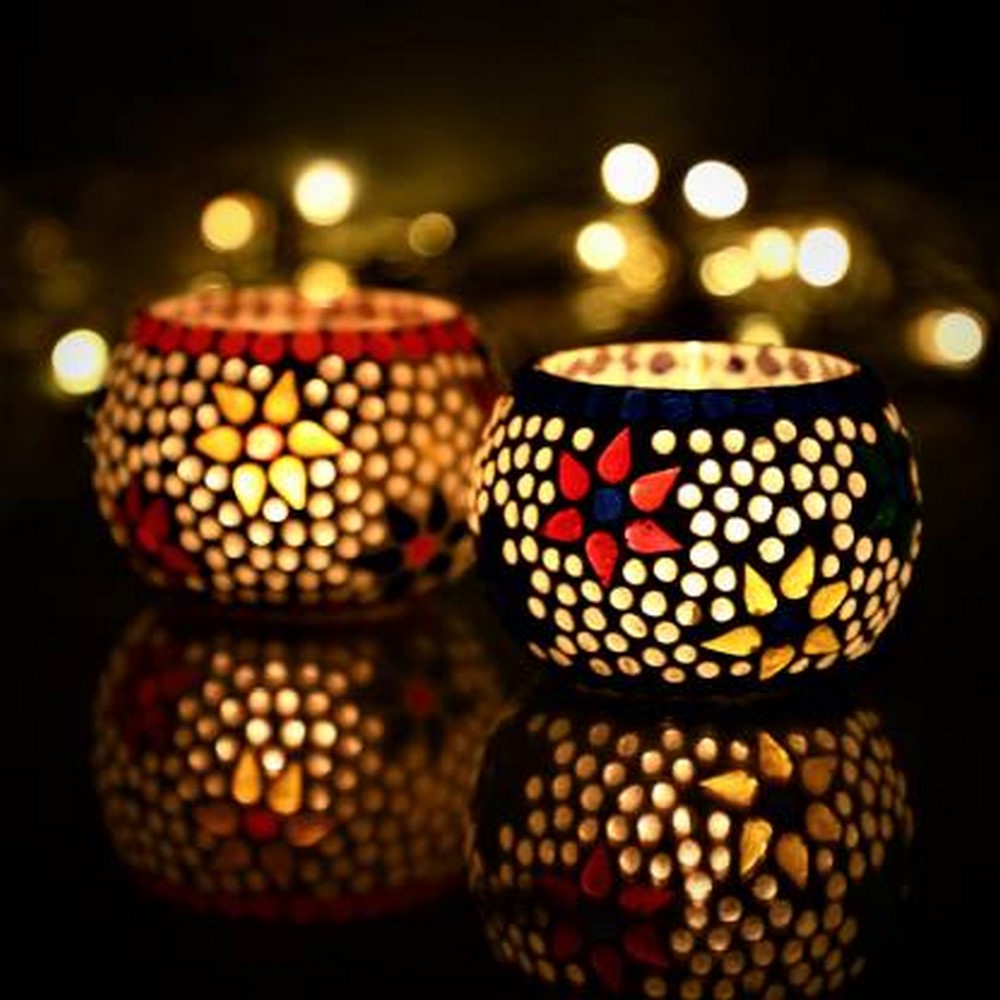 Mosaic Glass Decorative Tea Light Holder - Set of 2