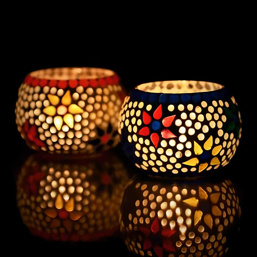 Mosaic Glass Decorative Tea Light Holder - Set of 2