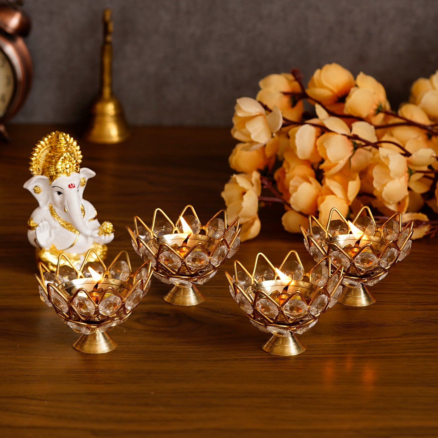 Lotus Shape Crystal Tea Light Holder - Set of 4