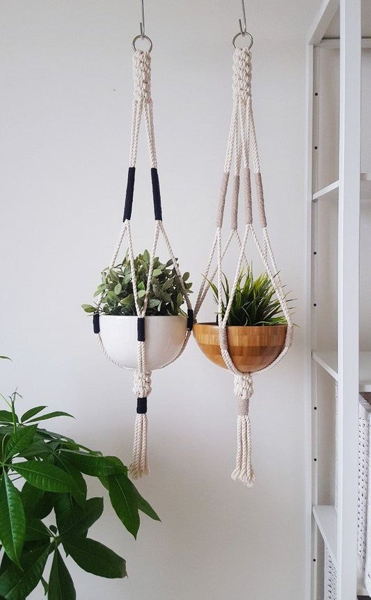 Macrame Plant Hanger, Hanging Planter, Color Block