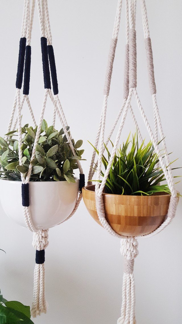 Macrame Plant Hanger, Hanging Planter, Color Block